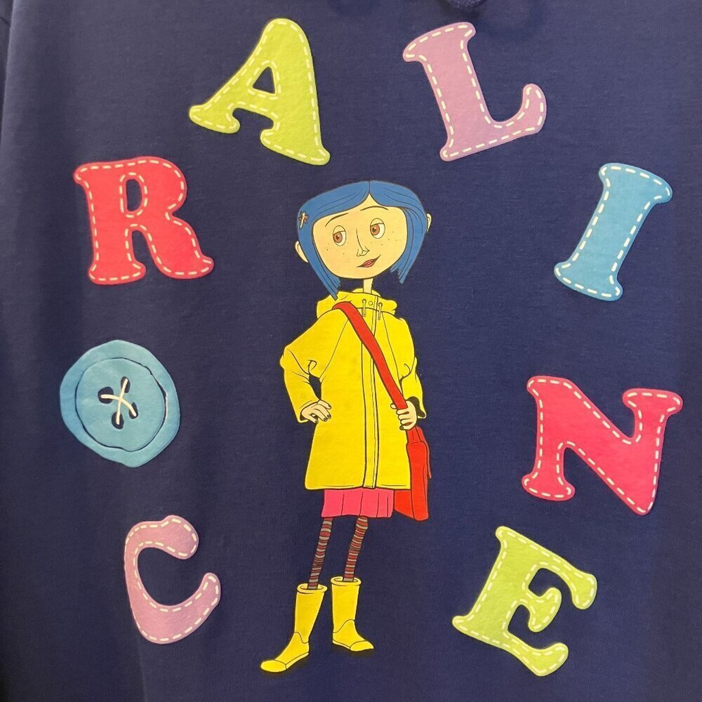 Coraline Jones Women SOLD OUT Box Lunch Letter Portrait Hoodie Small Blue AN EXC - Picture 2 of 12